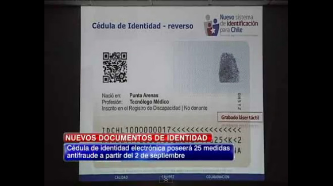 Screenshot from a CNN Chile video on Chile's new national identity cards, featuring my QR Code