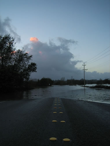 Occidental Road flooded by the Laguna de Santa Rosa