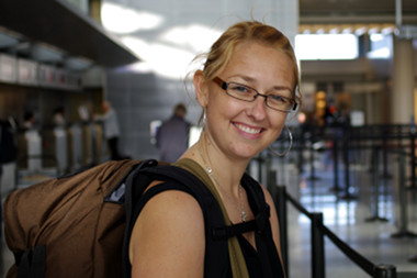 Stephanie at SFO on the way to France