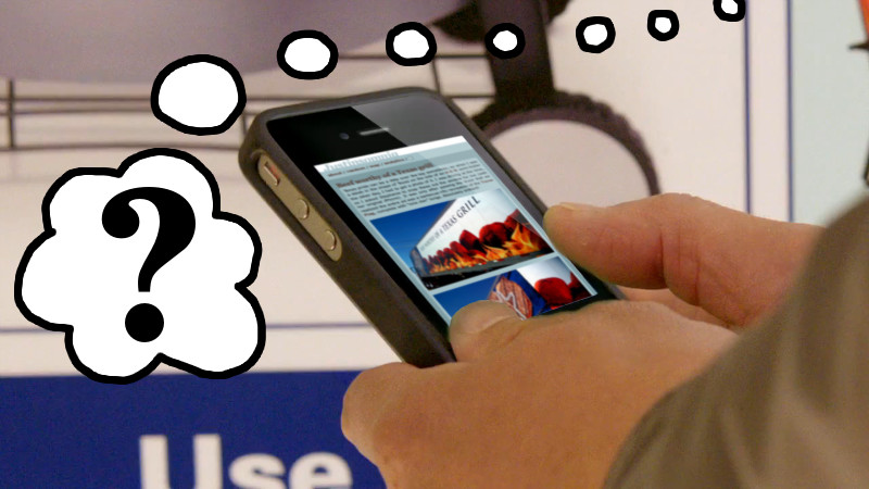Screenshot from PayPal's Future of Shopping video using a QR Code that points to justinsomnia.org