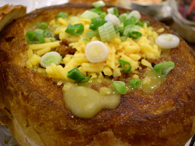 Pea Soup Anderson's pea soup in a bread bowl