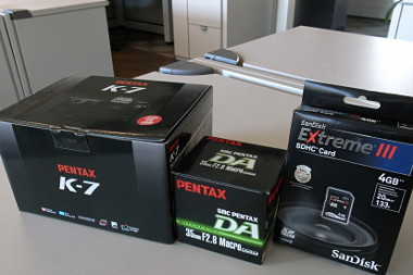 Pentax K-7, DA 35mm f2.8, and the SanDisk Extreme III 4GB SDHC black boxes