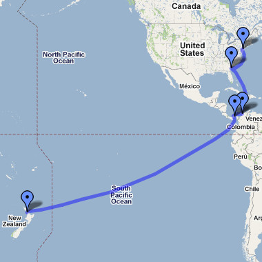 Philadelphia to Auckland container ship route map