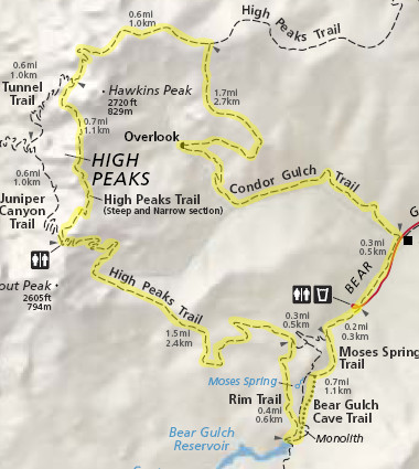 Pinnacles National Monument trail map for the High Peaks