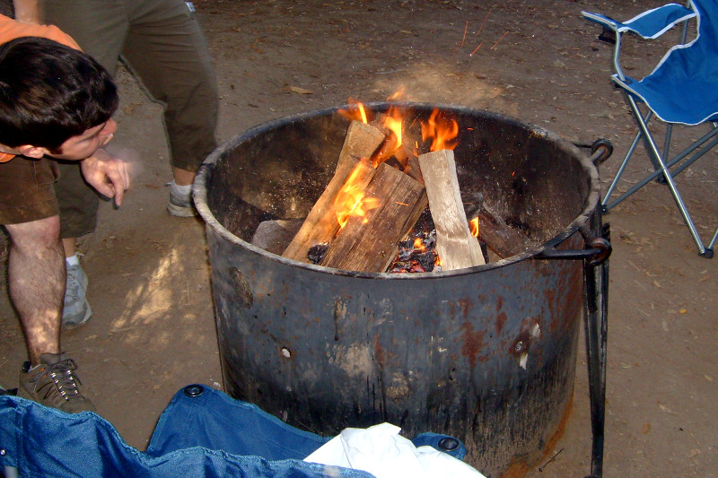 Justin blowing fire at Portola Redwoods State Park