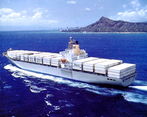 R.J. Pfeiffer container ship rounding Diamond Head on the island of Oahu, Hawaii