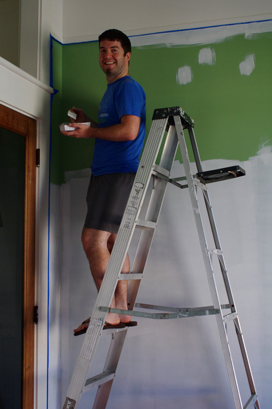 Justin painting the primer trim