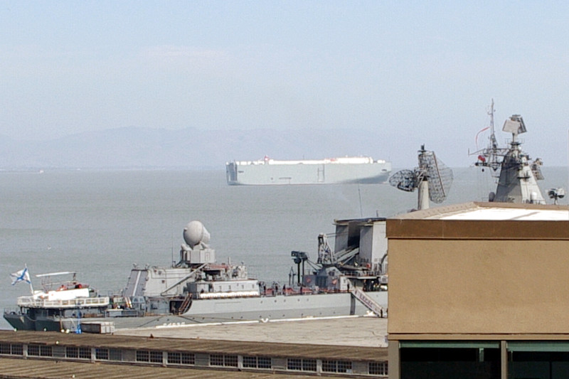 Russian cruiser Varyag as seen from the Federated Media office