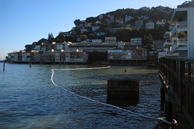 Oil spill containment boom in Sausalito