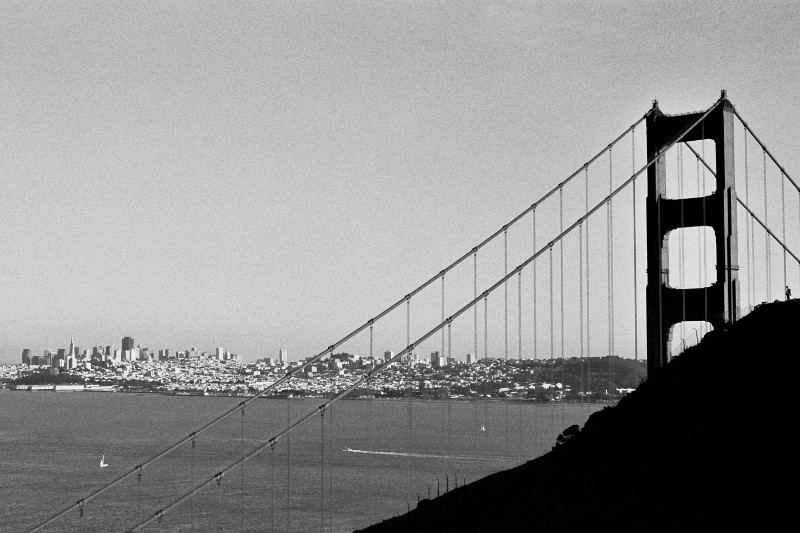 San Francisco seen through the Golden Gate Bridge from Battery Spencer
