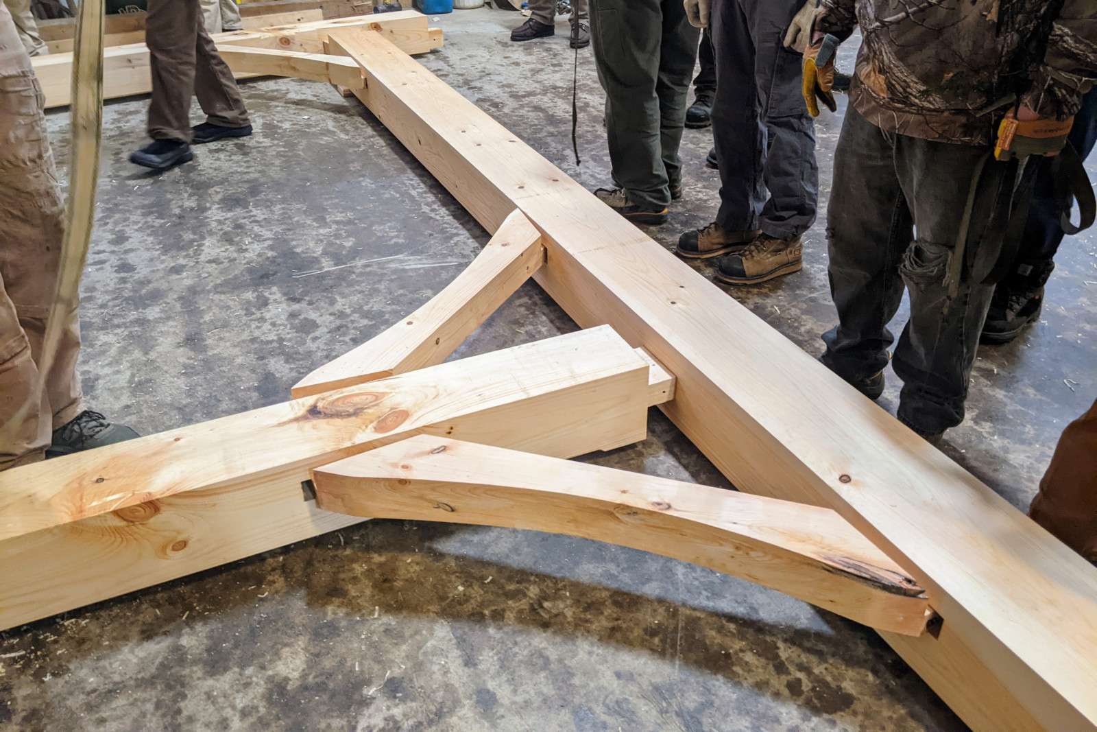 Assembling the first bent on day 5 of Shelter Institute's Purely Post & Beam class