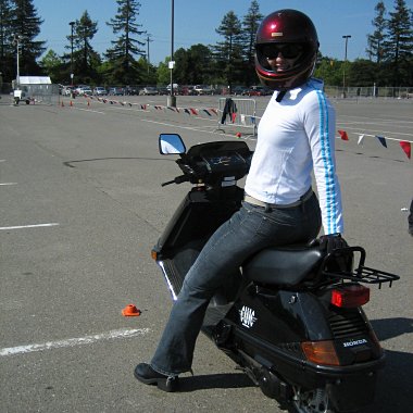 Stephanie on her Honda Elite