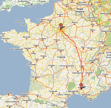 TGV route from Paris to Avignon