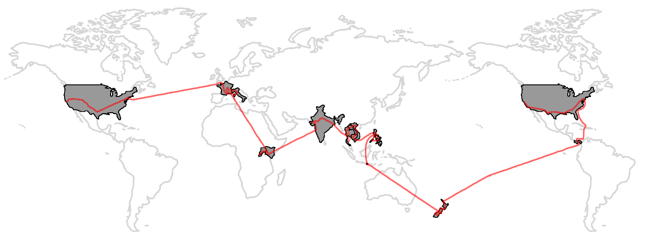 Map of The Big Adventure, our journey around the world over the course of a year