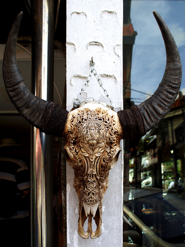 Carved water buffalo skull, portraying the Hindu deity Ganesha, found in Ubud, Bali, Indonesia
