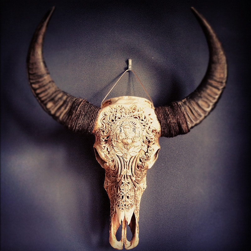 Balinese carved water buffalo skull