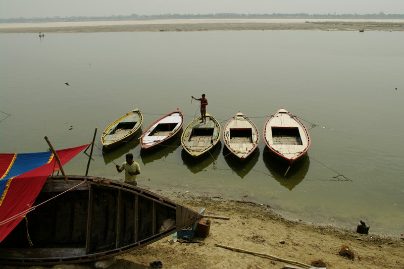 Boats along the Ganges in Varanasi, India