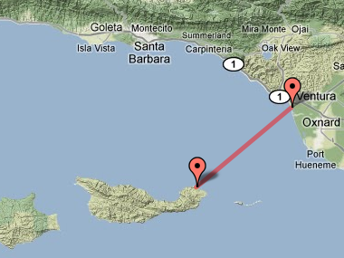 Route from Ventura, CA to Santa Cruz Island, part of Channel Islands National Park