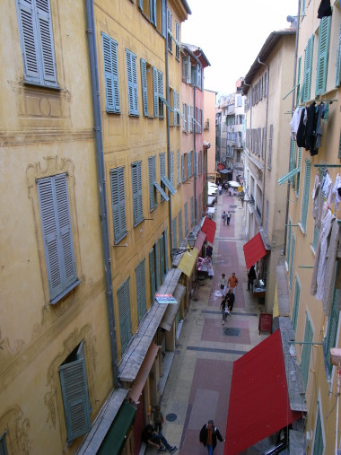 Narrow street from our apartment window in the Vieux Nice