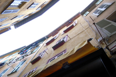 Looking up at our apartment in the Vieux Nice