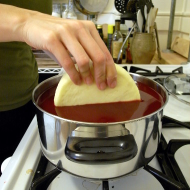 Waxing cheddar, during the first dip