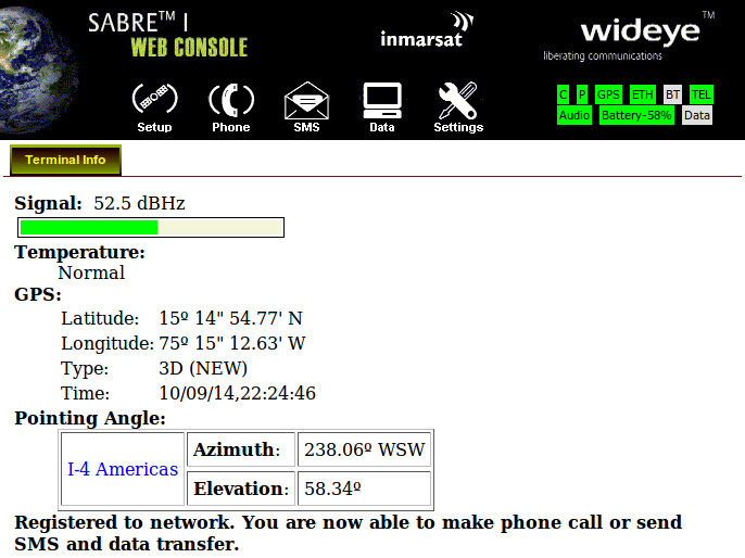Screenshot of the Wideye Sabre 1 web console