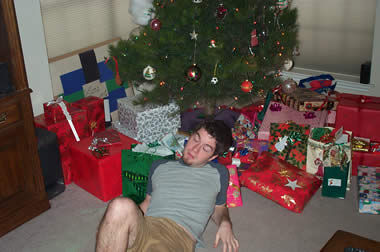 Silly Justin under the Christmas tree