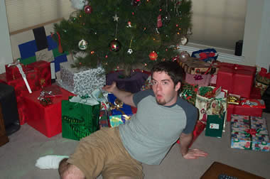 Silly Justin under the Christmas tree