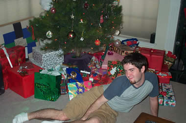 Silly Justin under the Christmas tree