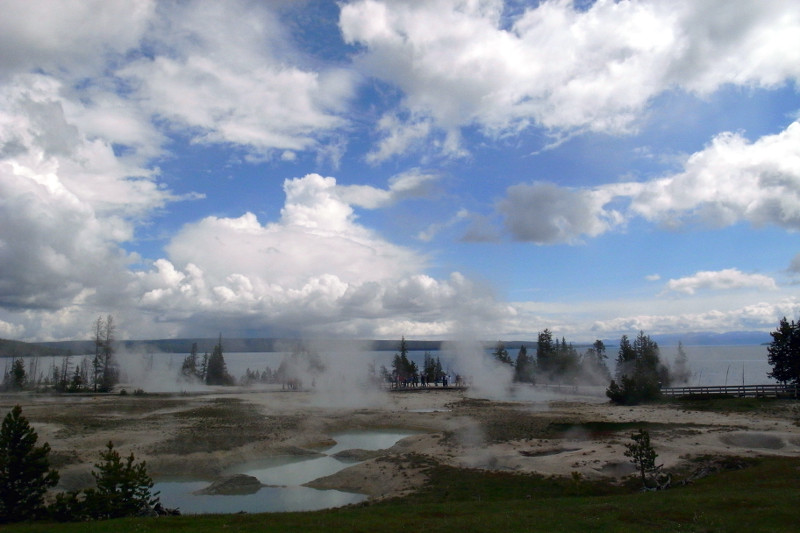 Steaming view of West Thumb Geyser Basin