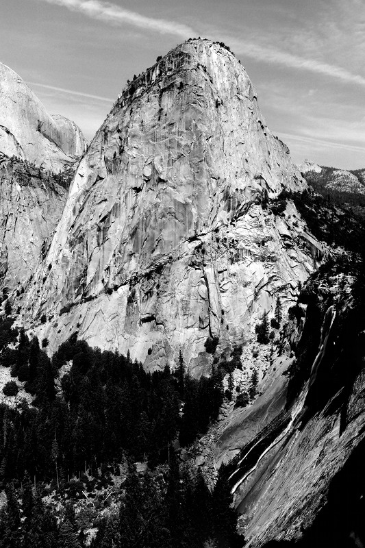 Liberty Cap and Nevada Fall at Yosemite National Park (black and white)