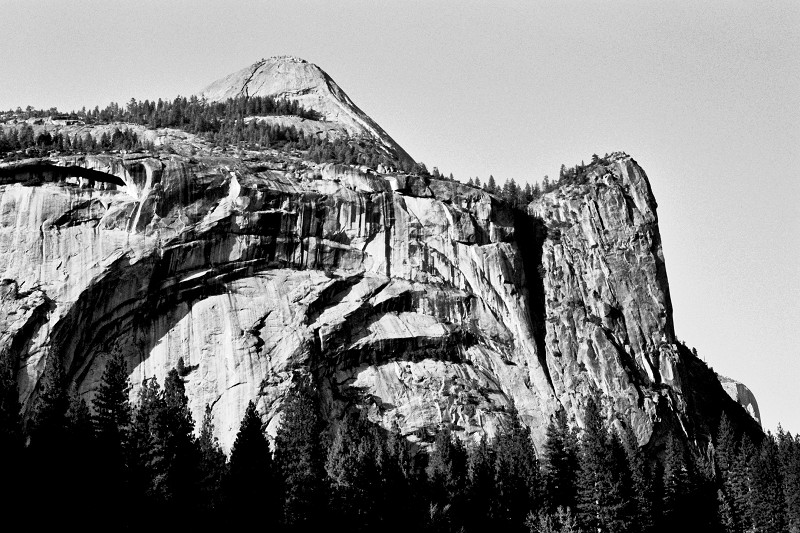 North Dome and Washington Column at Yosemite National Park (black and white)