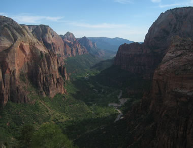 view of zion national park from the pinnacle of angel's landing